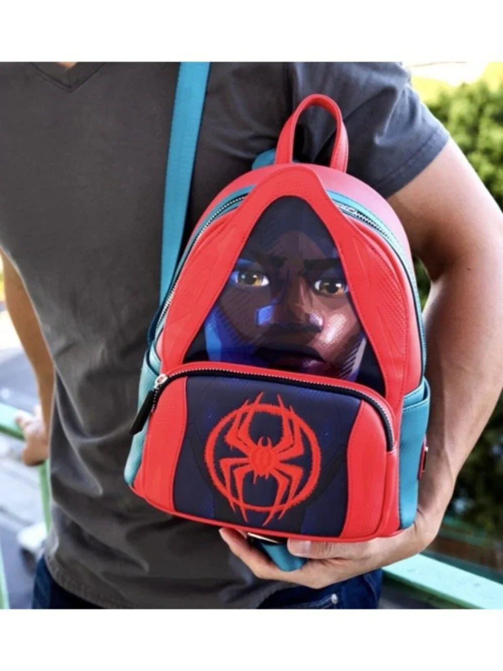 Loungefly Spiderverse Miles Morales Hoody Cosplay Mini Backpack Lenticular NWT